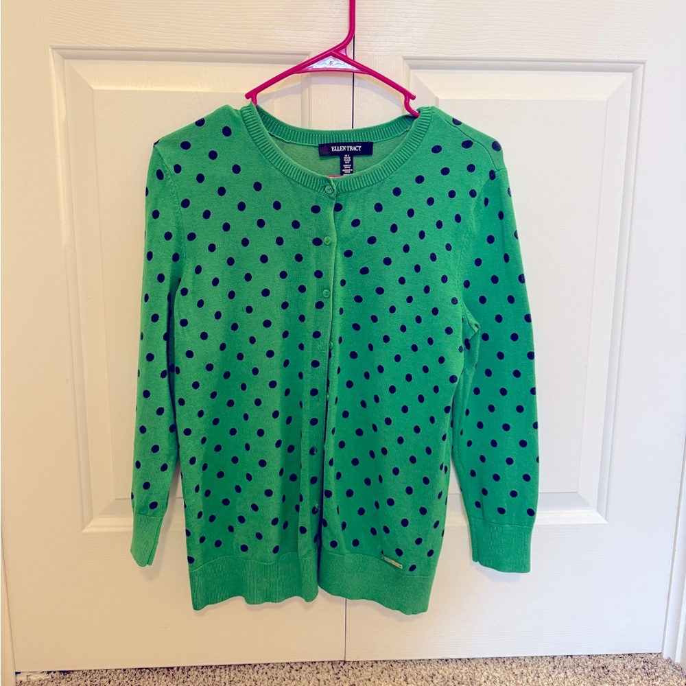 Ellen Tracy polka dot button up sweater